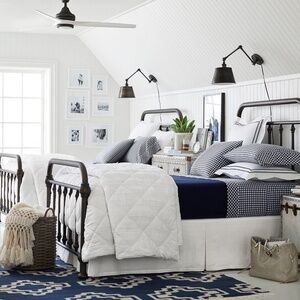 Pottery Barn Essential Linen Cotton Bed Skirt Off White Ivory Queen 14" Drop